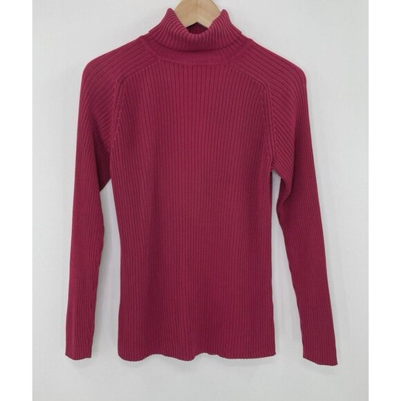 Caslon Plus Size 100% Silk Red Ribbed Turtleneck Sweater 1x, Classic, Runs Small - Picture 1 of 11